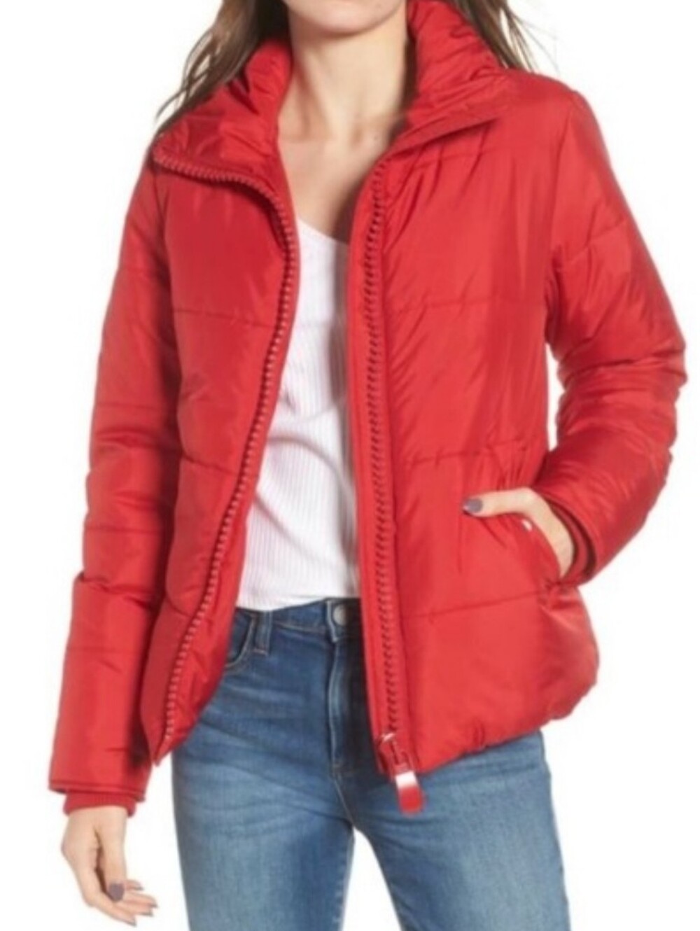 Maralyn & Me Red Quilted Puffer Jacket ( Size: Xs )